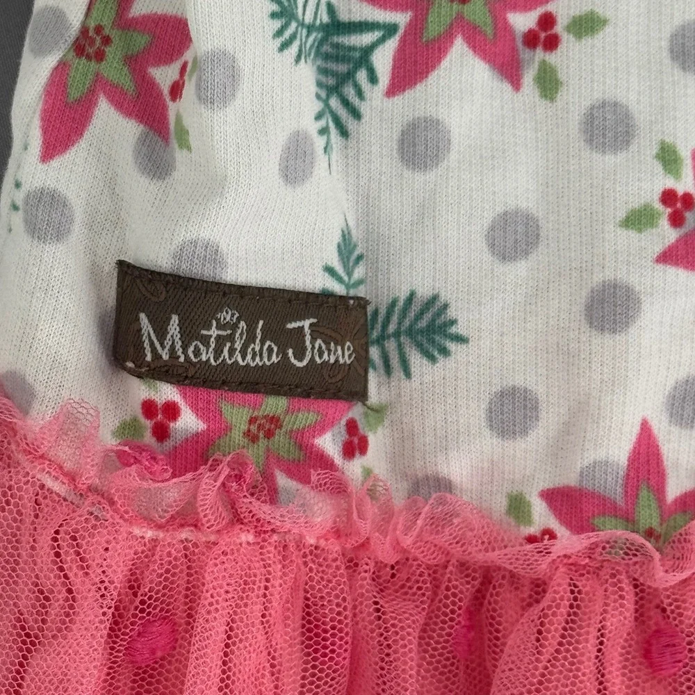 Matilda Jane Kids Poinsettia Polka Dot Tutu Tunic Top Pink Teal 18-24M